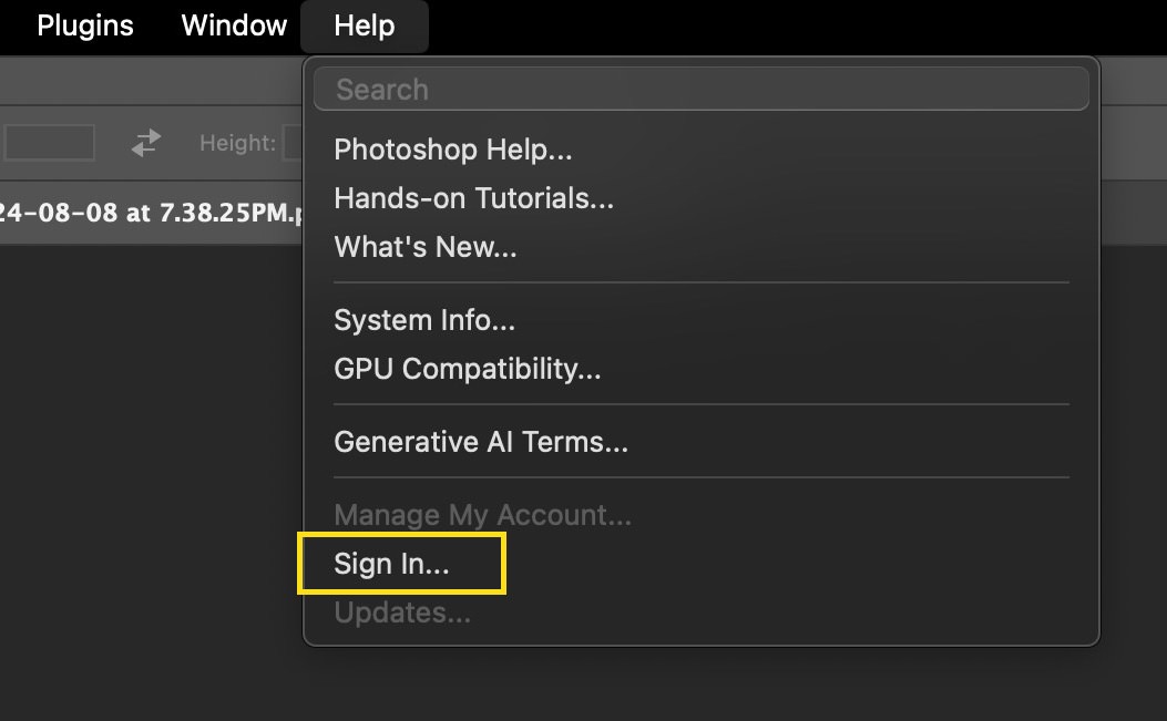 Sign In option in Photoshop